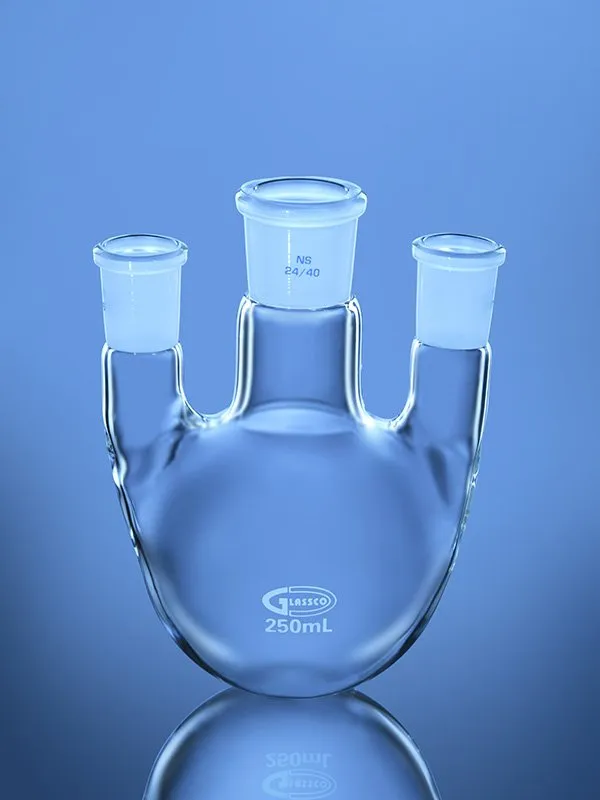 Glassco ASTM pallone fondo tondo 3 colli vetro