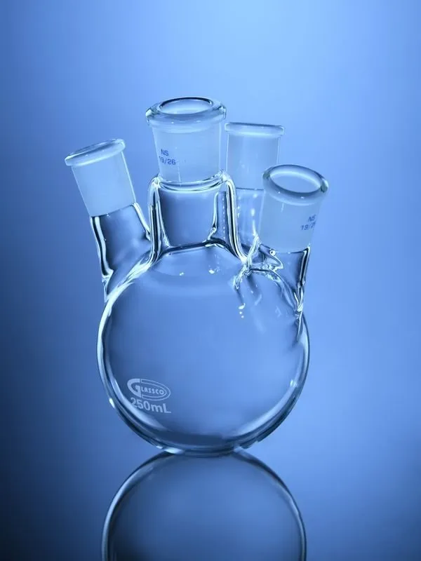 Glassco pallone fondo tondo 4 colli vetro laboratorio