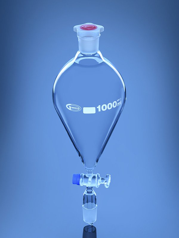 Glassco imbuto separatore pera in vetro rubinetto in vetro