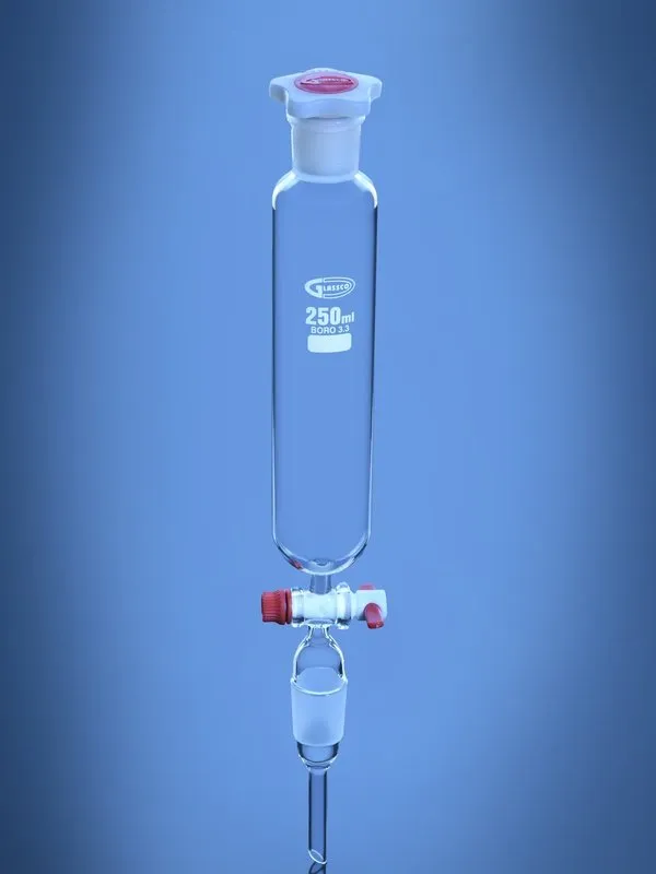 Glassco imbuto separatore cilindrico vetro rubinetto PTFE