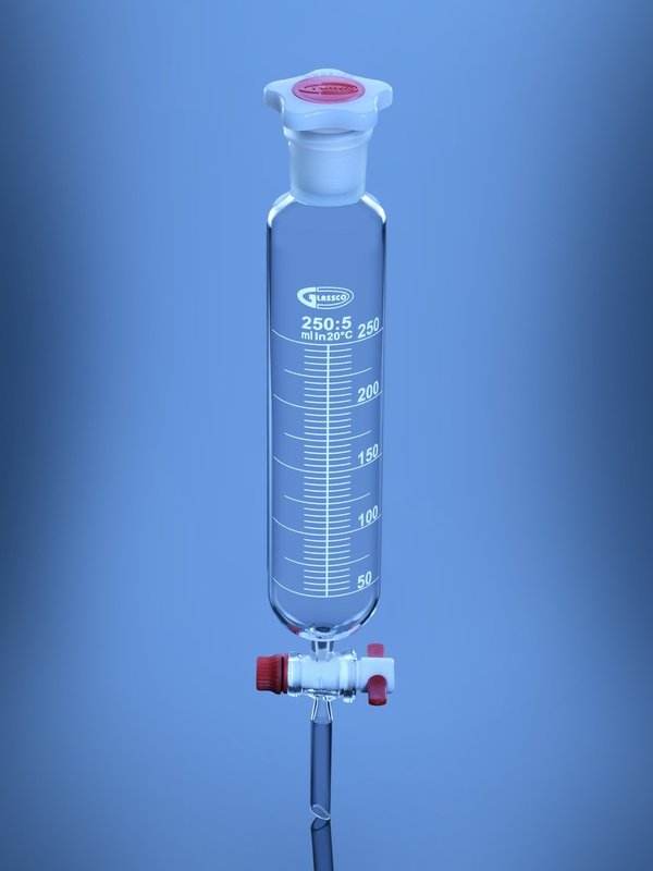 Glassco Dropping Funnel Cylindrical imbuto vetro PTFE