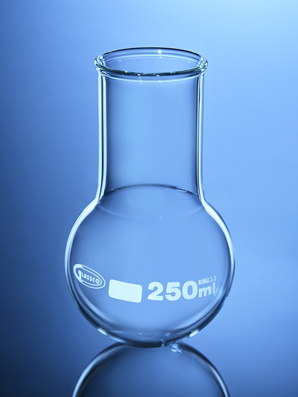 Glassco pallone fondo tondo collo largo in vetro