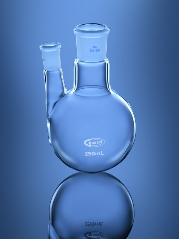 Glassco 2 Neck Parallel pallone fondo tondo 2 colli in vetro