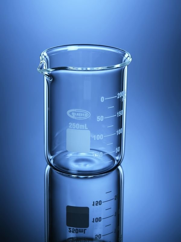 Glassco becher vetro forma bassa doppia scala graduata