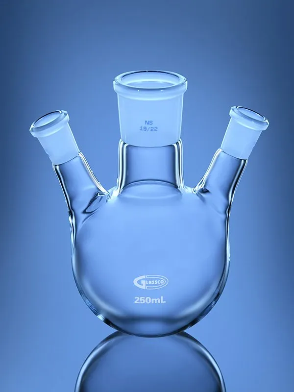 Glassco Pallone fondo tondo 3 colli angolati vetro ASTM