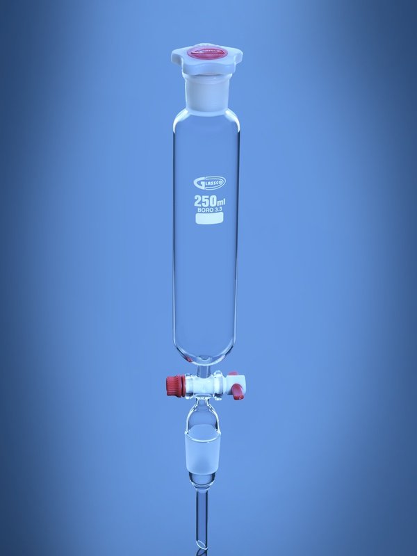 Glassco imbuto separatore cilindrico vetro rubinetto PTFE