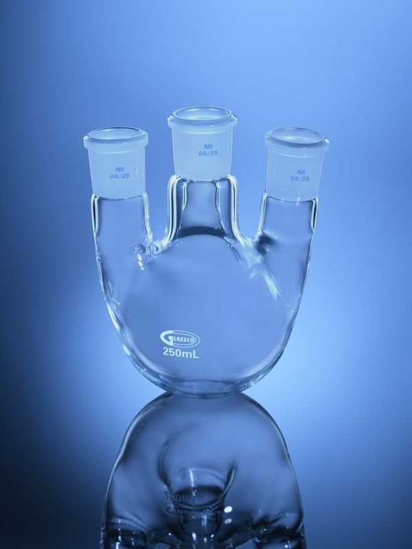 Glassco pallone fondo tondo vetro 4 colli DIN USP